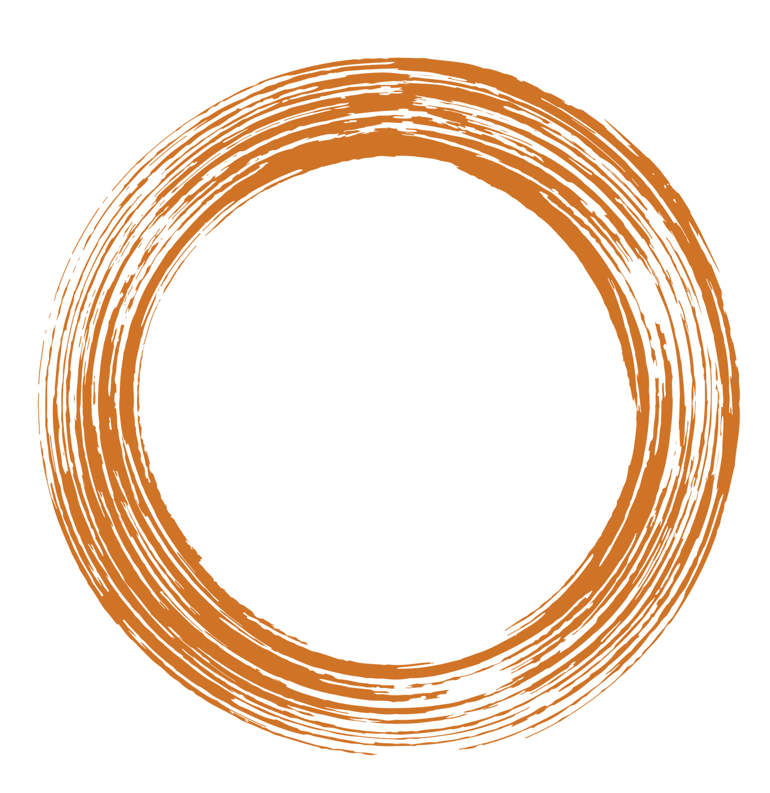 以橘色枯笔画成的 Enso 圆相,衬在象牙白的底上。