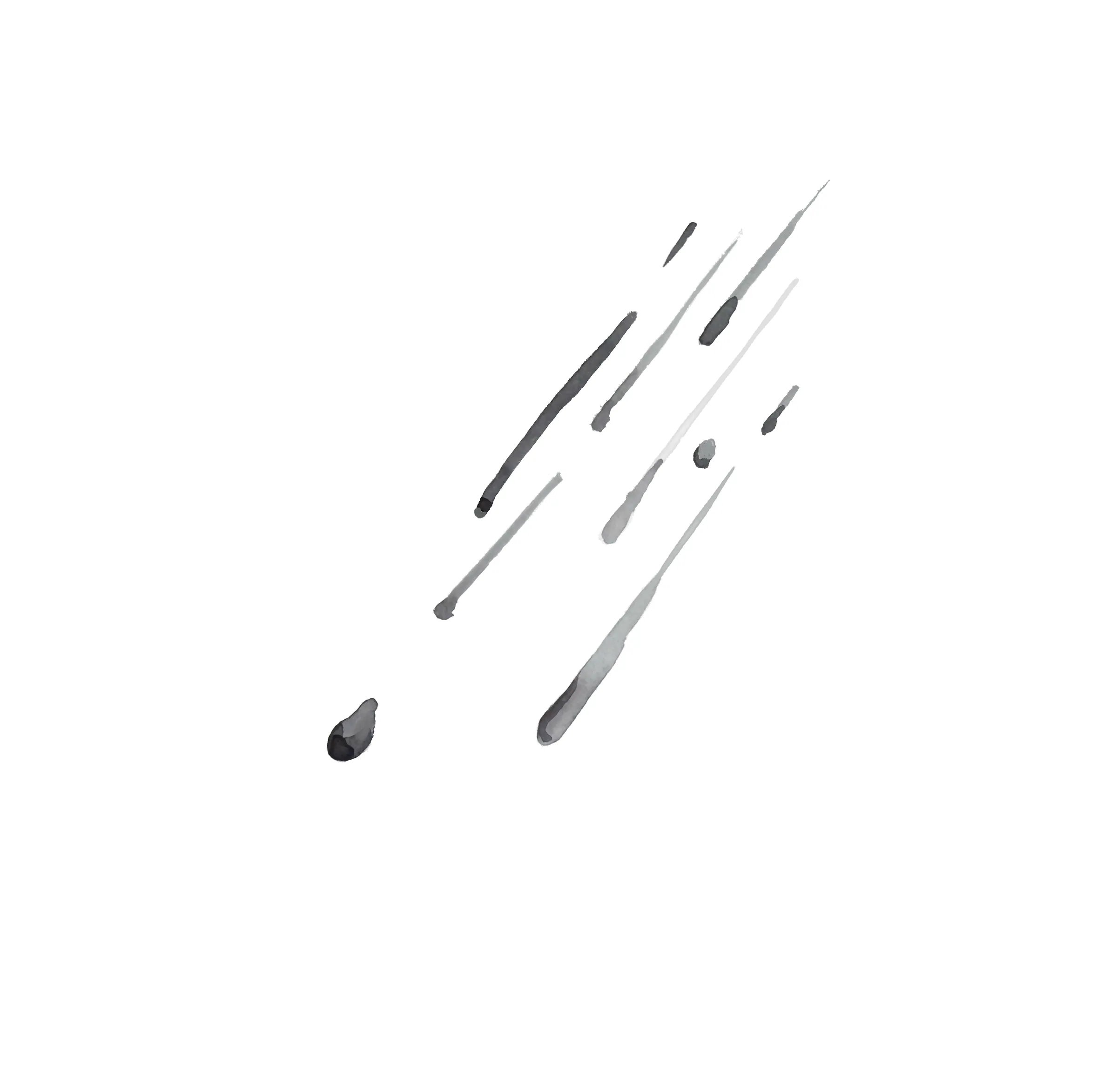 1번 향을 위한 먹 그림: 비스듬히 내리는 빗줄기